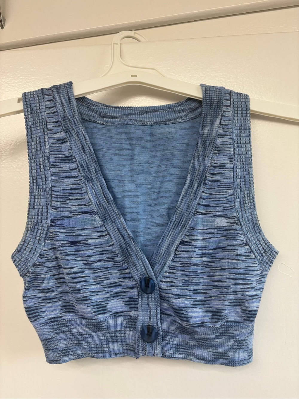 Blue Knit Button-Front Crop Vest